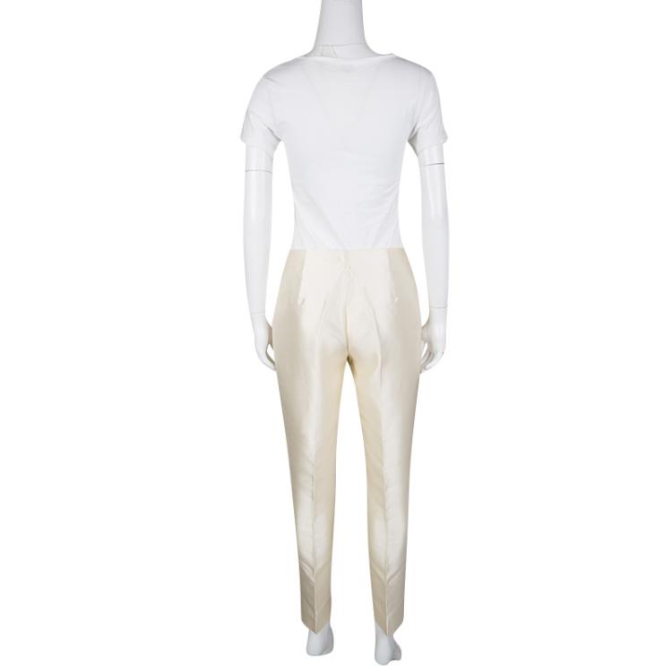 Pre Owned Dior Cream Silk Pants M