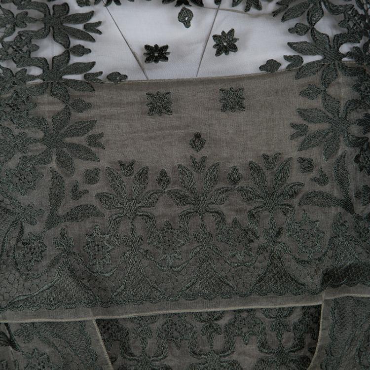 مملوكة مسبقًا Dior Olive Green Embroidered Silk Paneled Sleeveless Dress M