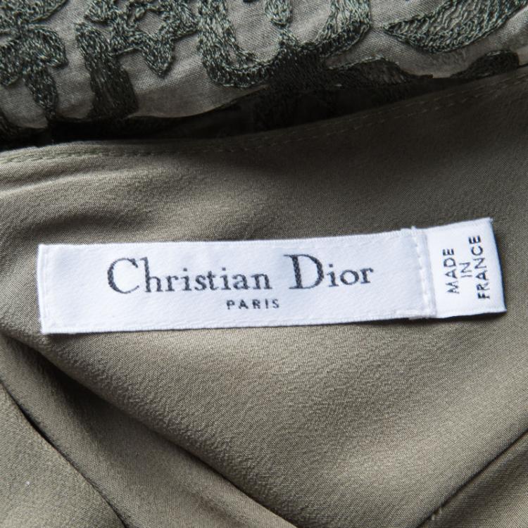 مملوكة مسبقًا Dior Olive Green Embroidered Silk Paneled Sleeveless Dress M