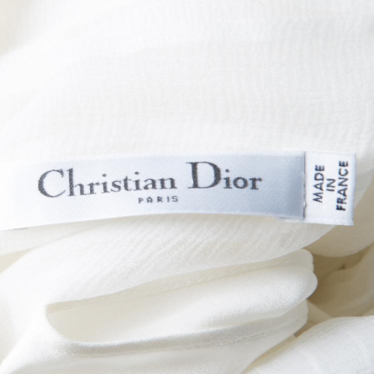 Pre Owned Dior Off White Pleated Silk Midi Dress S