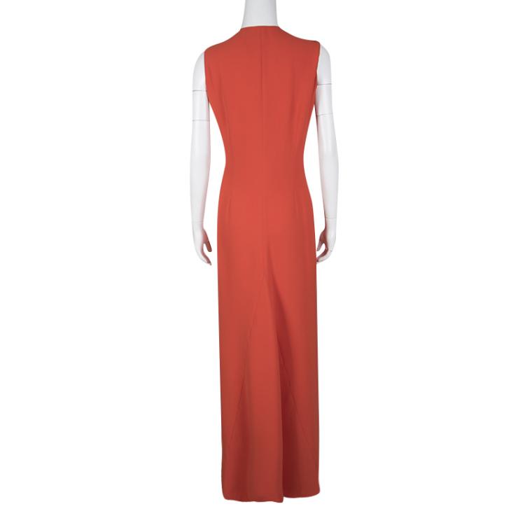 Pre Owned Dior Orange Silk and Wool Blend Asymmetric Button Front Sleeveless Maxi Dress M