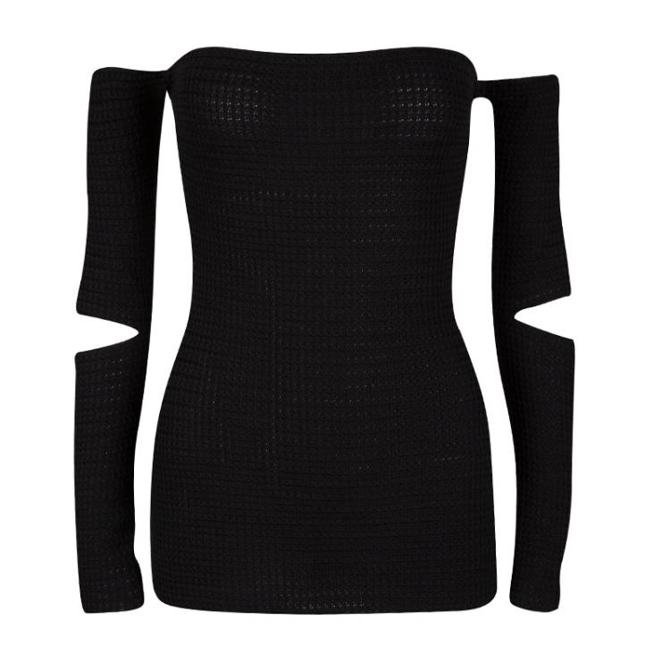 مملوكة مسبقًا Dior Black Cotton Silk Knit Cutout Detail Off Shoulder Top L