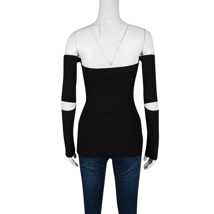 مملوكة مسبقًا Dior Black Cotton Silk Knit Cutout Detail Off Shoulder Top L