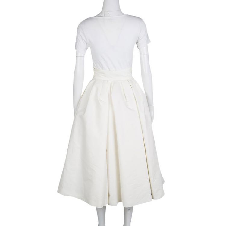 Pre Owned Dior Off White Gathered Cotton Blend Tulle Underlay Dirndl Midi Skirt S