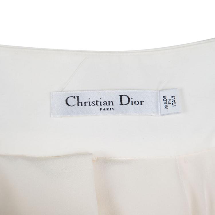 Pre Owned Dior Off White Gathered Cotton Blend Tulle Underlay Dirndl Midi Skirt S