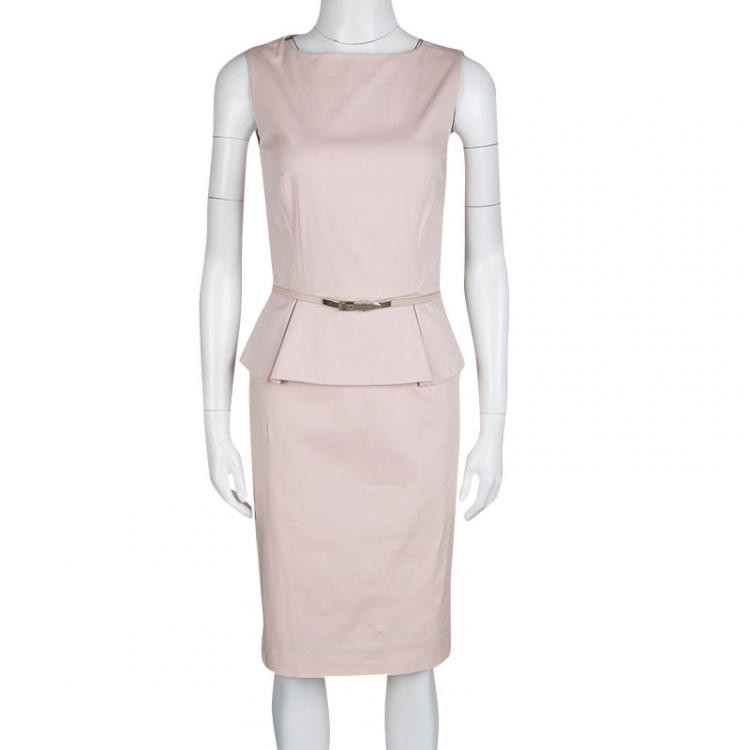 Pre Owned Dior Blush Pink Stretch Cotton Sleeveless Belted Peplum Dress S