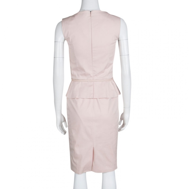Pre Owned Dior Blush Pink Stretch Cotton Sleeveless Belted Peplum Dress S