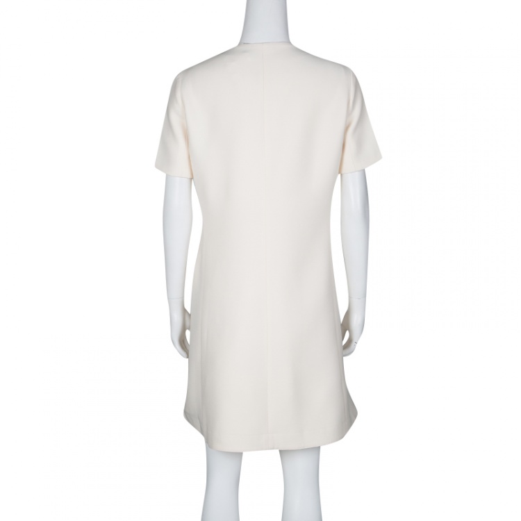 Pre Owned Dior Cream Wool Silk Side Button Detail Dress M