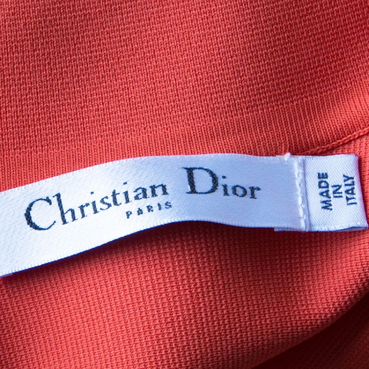Pre Owned Dior Orange Pleat Detail Zip Front  Dress M