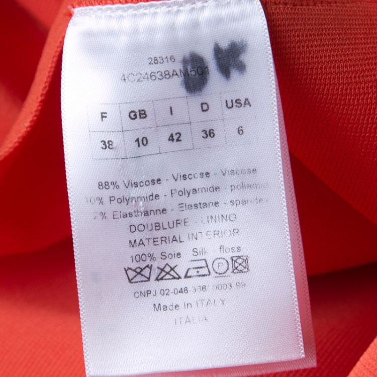 Pre Owned Dior Orange Pleat Detail Zip Front  Dress M