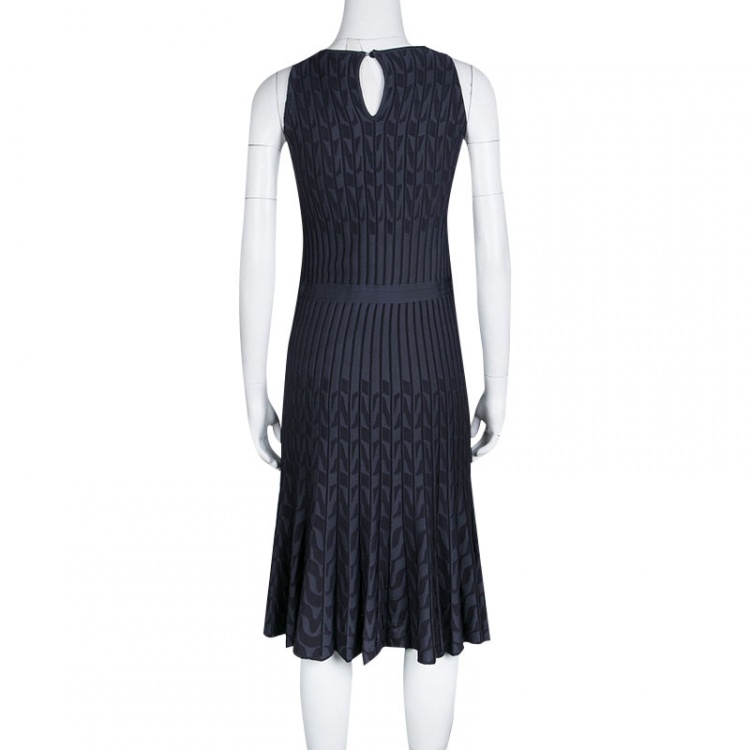 Pre Owned Dior Grey Patterned Jaquard Rib Knit Sleeveless Fit and Flare Dress M