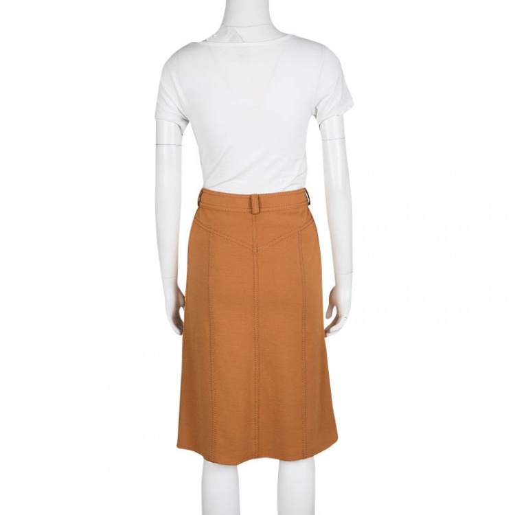 Pre Owned Dior Burnt Orange Velvet Panel Detail Skirt M