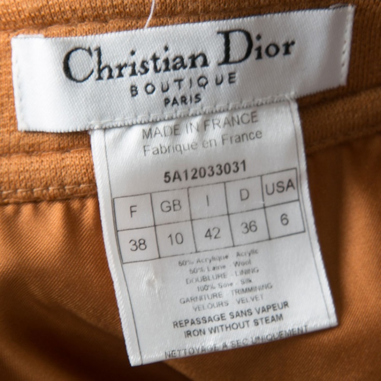Pre Owned Dior Burnt Orange Velvet Panel Detail Skirt M