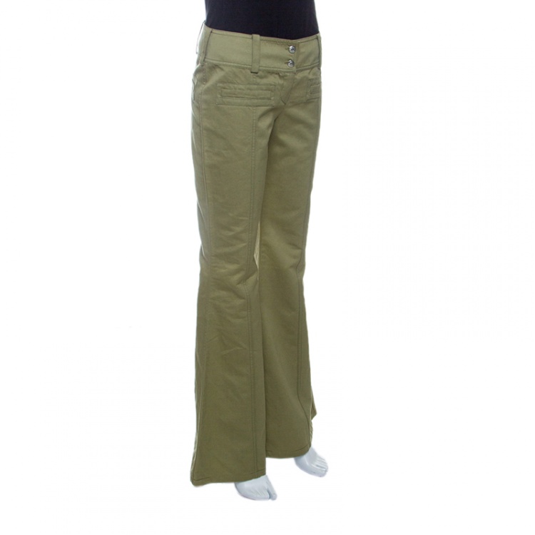 Pre Owned Dior Boutique Vintage Khaki Green Cotton and Linen Flared Pants S