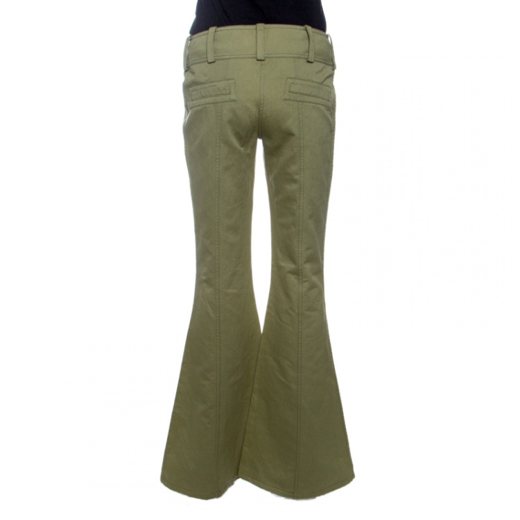 Pre Owned Dior Boutique Vintage Khaki Green Cotton and Linen Flared Pants S