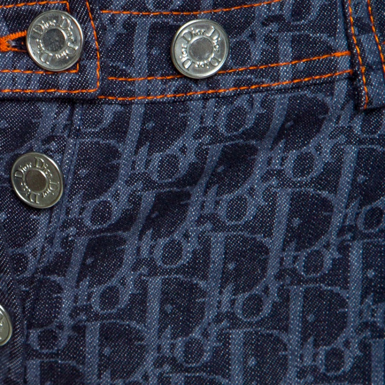 Pre Owned Dior Flight Line Indigo Logo Printed Denim Three Quarter Pants S