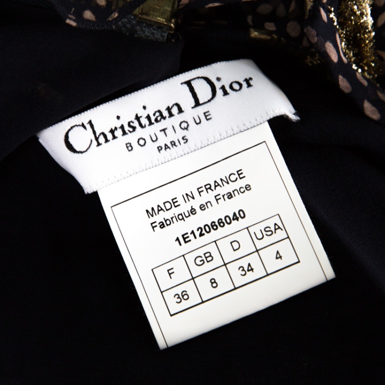 Pre Owned Dior Navy Blue Lurex Detail Ruffled Dotted Asymmetric Dress S