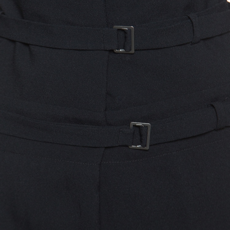 Pre Owned Dior Black Crepe Silk Trim High Waist Fold Over Pants M