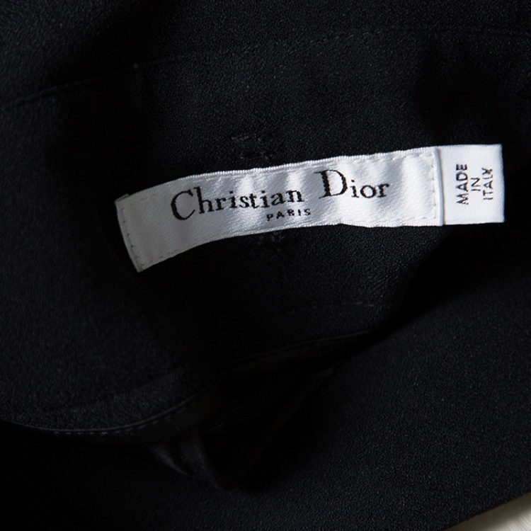 Pre Owned Dior Black Crepe Silk Trim High Waist Fold Over Pants M