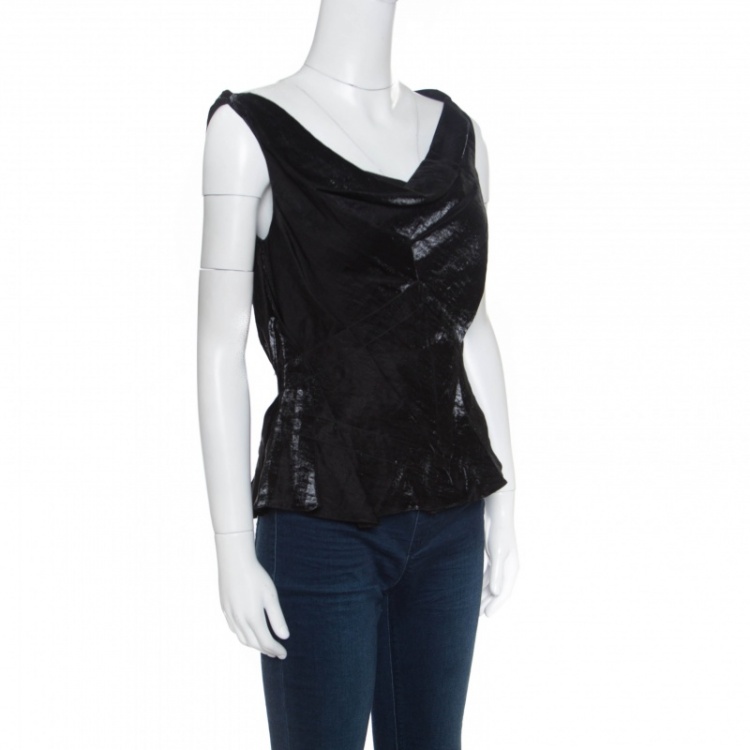Pre Owned Dior Metallic Black Sleeveless Draped Top S