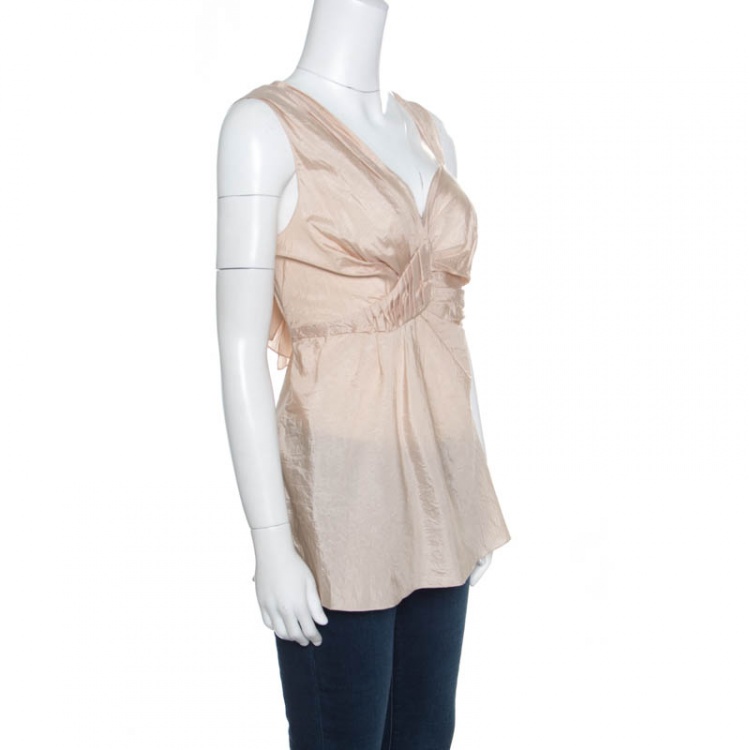 Pre Owned Dior Boutique Beige Draped Silk Sleeveless Top S