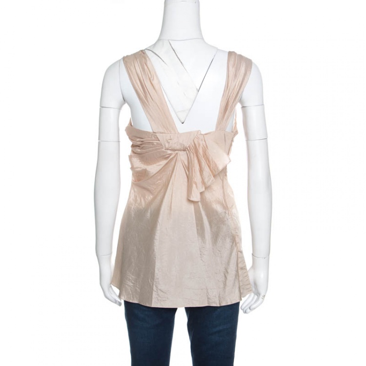 Pre Owned Dior Boutique Beige Draped Silk Sleeveless Top S