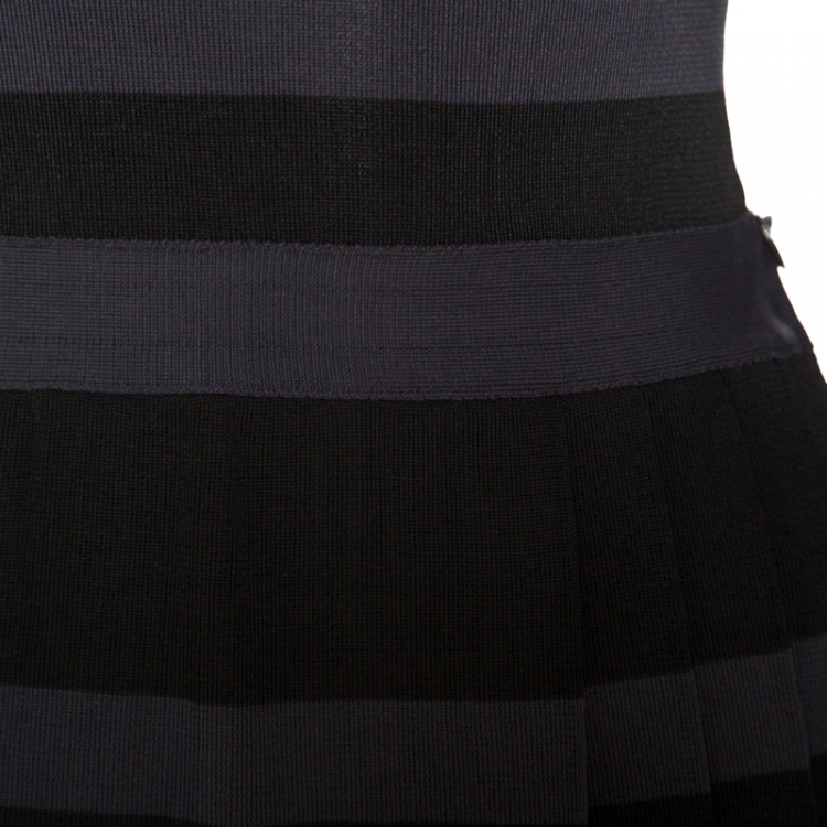 Pre Owned Dior Grey and Black Striped Knit Long Sleeve Peplum Top S