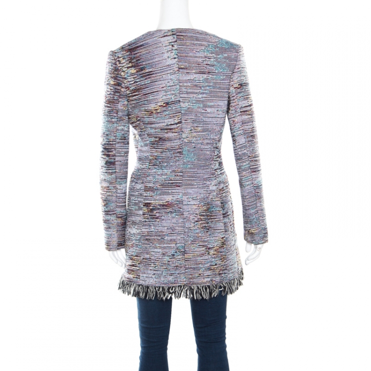 Pre Owned Dior Multicolor Cotton Textured Frayed Hem Dress Coat L