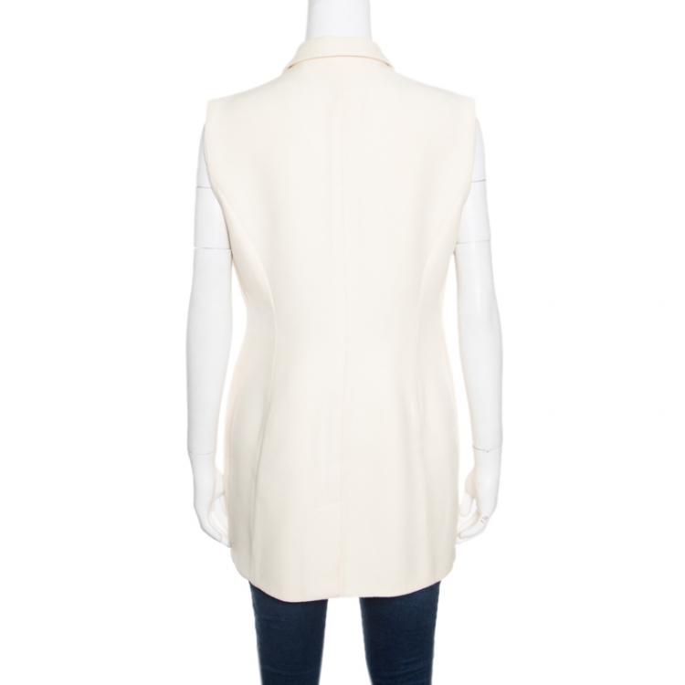 Pre Owned Dior Cream Silk and Wool Applique Detail Sleeveless Coat L