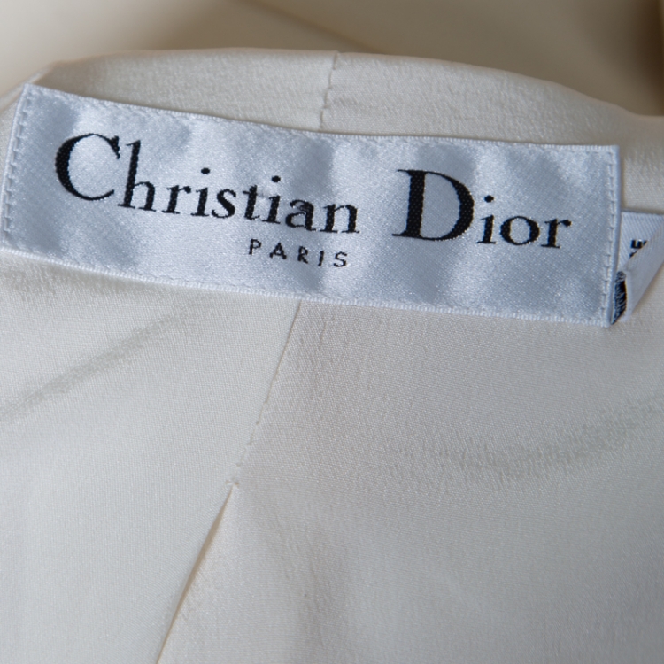 Pre Owned Dior Cream Silk and Wool Applique Detail Sleeveless Coat L