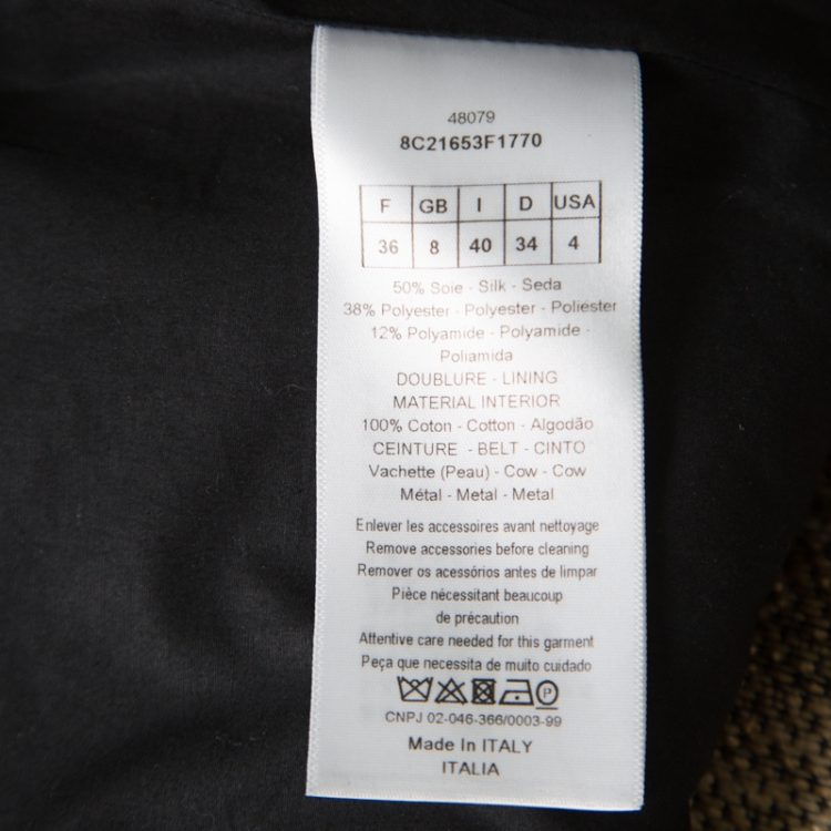 Pre Owned Dior Brown Jute Textured Horse Face Embroidered Frayed Hem Midi Dress S