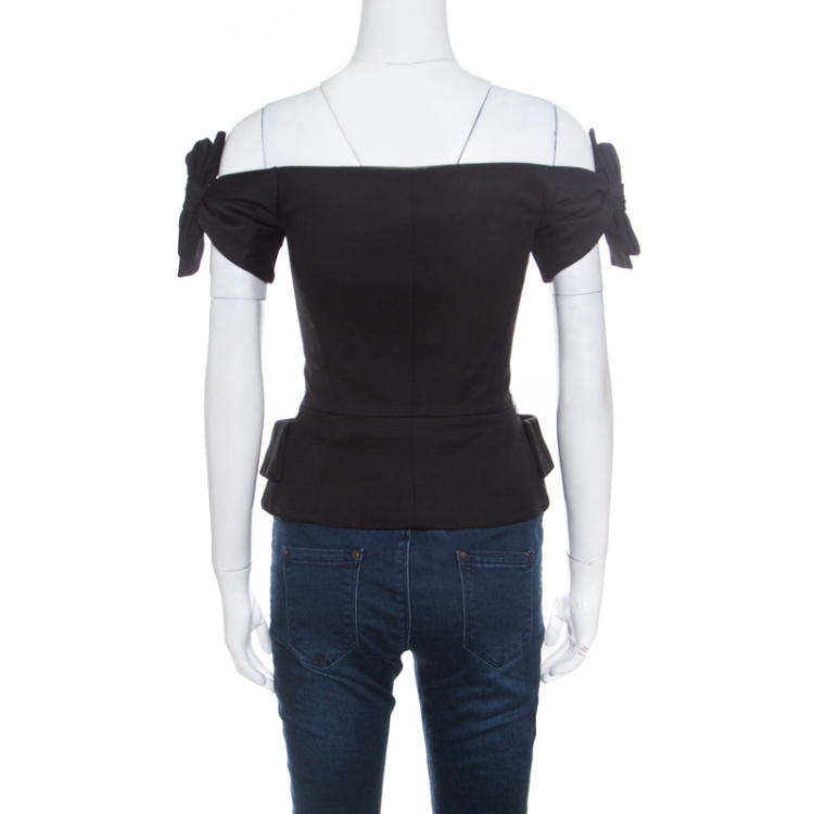 Pre Owned Christian Dior Black Stretch Cotton Eva Off Shoulder Bustier Jacket S