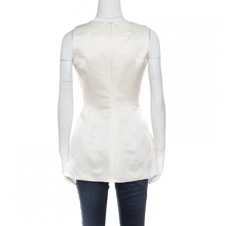 Pre Owned Dior Cream Satin Sleeveless Asymmetric Peplum Top S