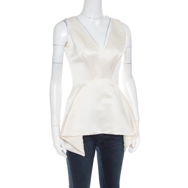 Pre Owned Dior Cream Satin Sleeveless Asymmetric Peplum Top S