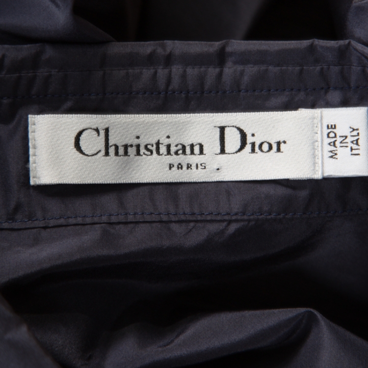 مملوكة مسبقًا Dior Navy Blue Coated Silk Logo Embroidered Button Down Shirt  M
