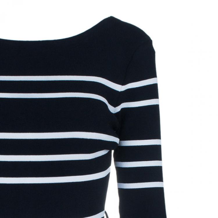 Pre Owned Dior Monochrome Striped Flare Dress L