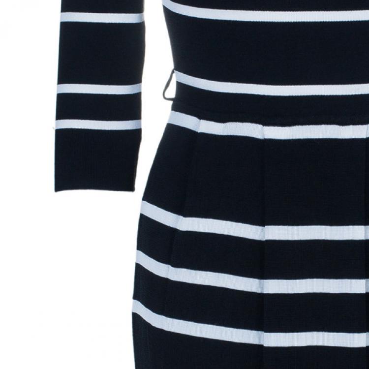 Pre Owned Dior Monochrome Striped Flare Dress L