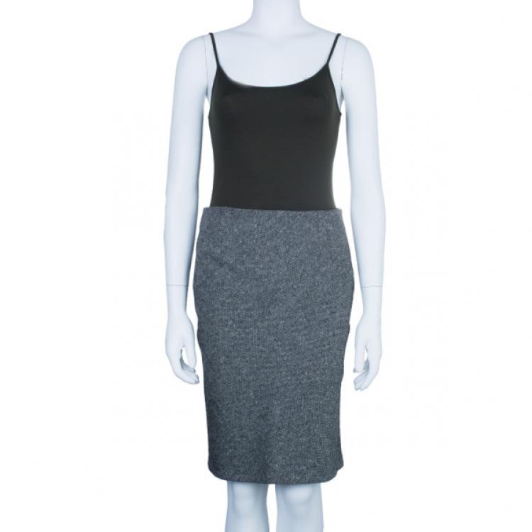 Pre Owned Dior Grey Wool Pencil Skirt M