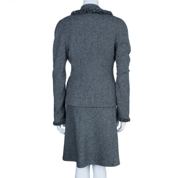 Pre Owned Dior Grey Wool Skirt Suit M/L