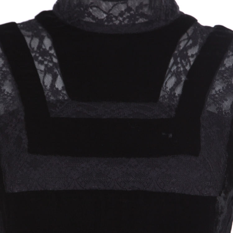 Pre Owned Dior Black Velvet and Lace Paneled Mini Dress M