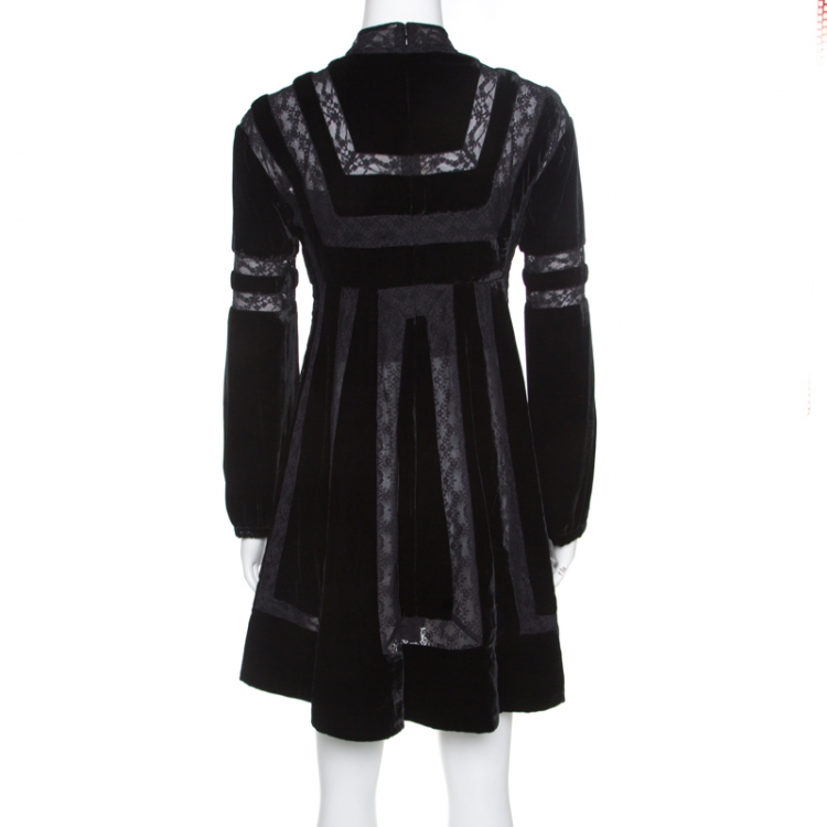 Pre Owned Dior Black Velvet and Lace Paneled Mini Dress M