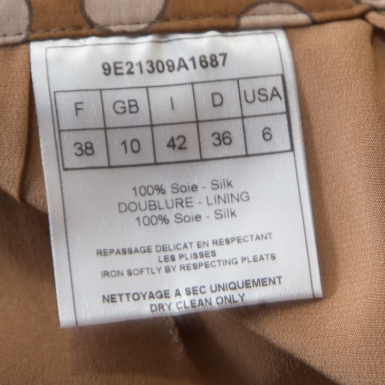 Pre Owned Dior Brown Polka Dotted Silk Chiffon Gathered Skirt M