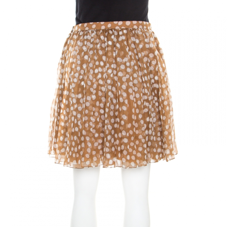 Pre Owned Dior Brown Polka Dotted Silk Chiffon Gathered Skirt M