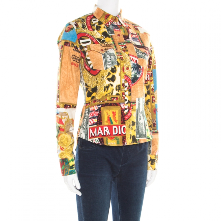 Pre Owned Christian Dior Multicolor Print Cotton Button Front Shirt M