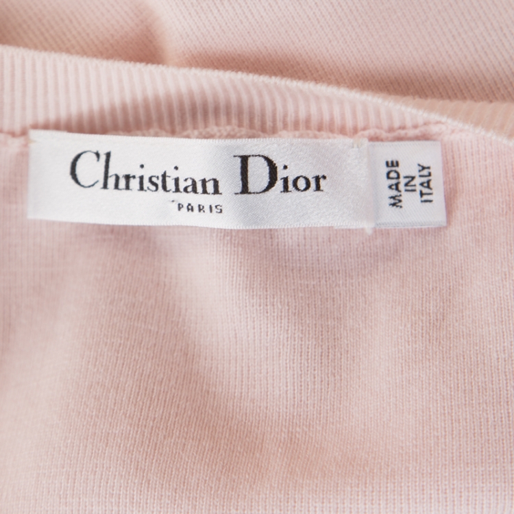 Pre Owned Dior Blush Pink Wool Embellished Strap Detail Cold Shoulder Crop Top S