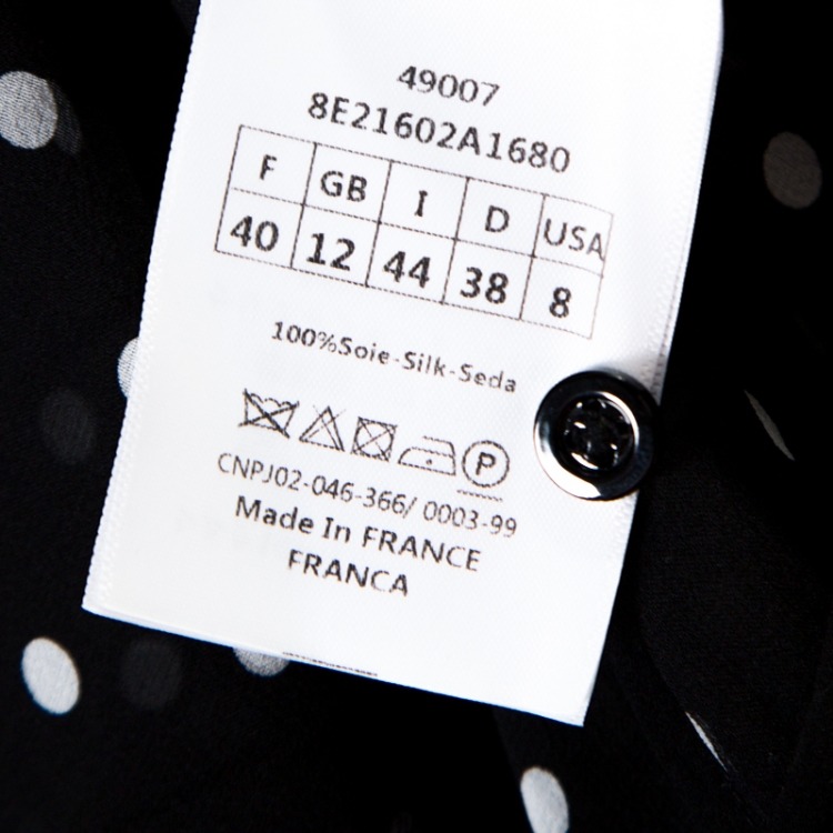 Pre Owned Dior Black and White Silk Polka Dot Pleated Dress M