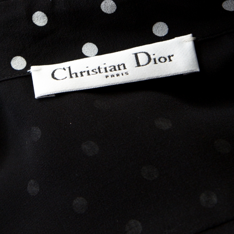Pre Owned Dior Black and White Silk Polka Dot Pleated Dress M