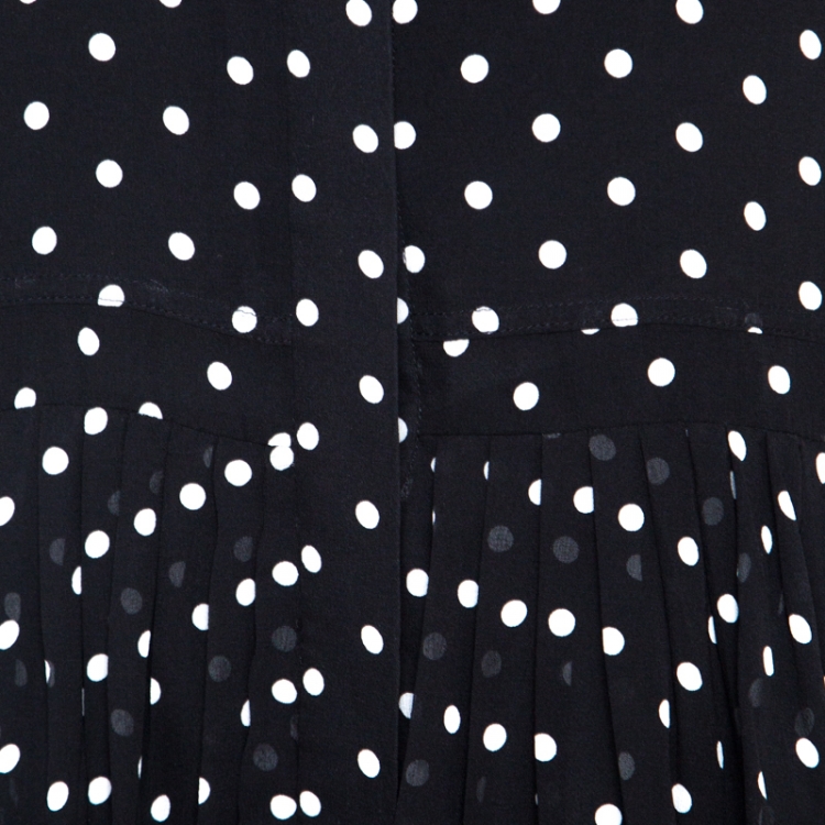 Pre Owned Dior Black and White Silk Polka Dot Pleated Dress M
