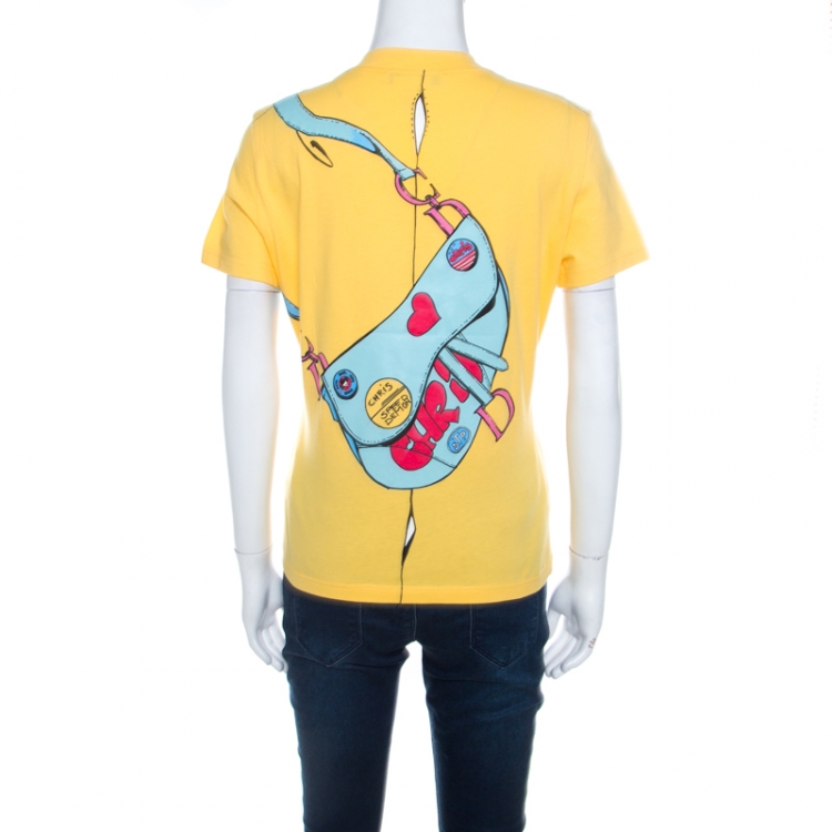 Pre Owned Dior Yellow Trompe L'oeil Print Cotton Crew Neck T Shirt L