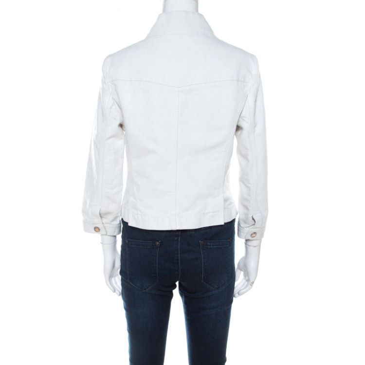 Pre Owned Dior Boutique White Cropped Denim Jacket L 
